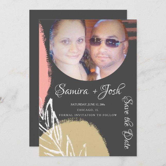 Convites Abstrato Botânica Cinza Guardar a Foto da Data (Frente/Verso)