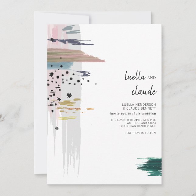 Convites Abstrato Brushstrokes Modern Wedding (Frente)