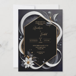 Convites Abstrato, casamento elegante, branco e ouro modern