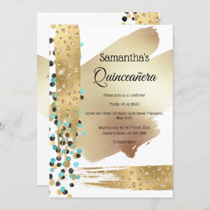 Convites abstrato chita azul-de-ouro moderno faz chic