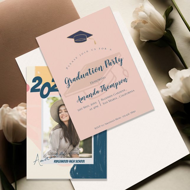 Convites Abstrato Classe de Foto da Festa de formatura 2025 (Abstract Photo Class of 2026 Graduation Party Invitation)