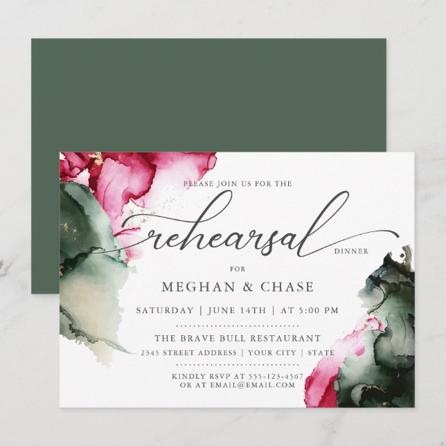 Convites Abstrato cor-de-rosa e verde-sábado (Frente/Verso)