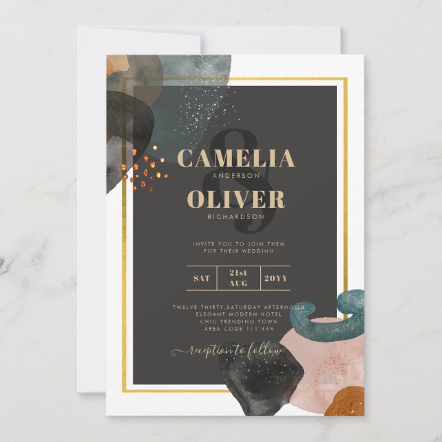 Convites ABSTRATO de Casamento de Tons da Terra BUDGET (Frente)