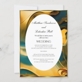 Convites Abstrato de Casamento Ouro Teal Elegante Moderno