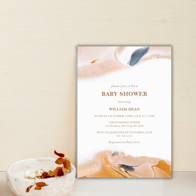 Convites Abstrato de Chá de fraldas de de Aquarela Russo (Rustic Modern Abstract Watercolor Baby Shower Invitation)