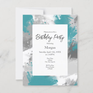 Convites Abstrato de Cinza Teal Brushstrokes