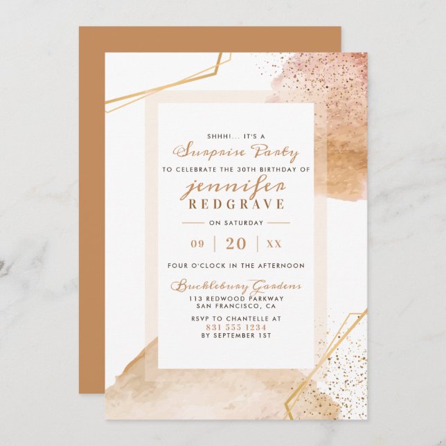 Convites Abstrato de de Ouro de Chic - Parte Surpresa Única (Frente/Verso)