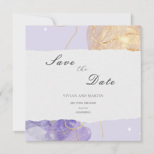 Convites Abstrato De Luxo Roxo E Ouro Salve A Data