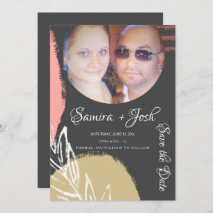 Convites Abstrato de mão Cinza botânica Salvar a Data I