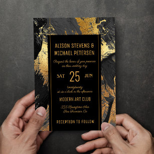 Convites Abstrato de pintura de ouro moderno casamento de v