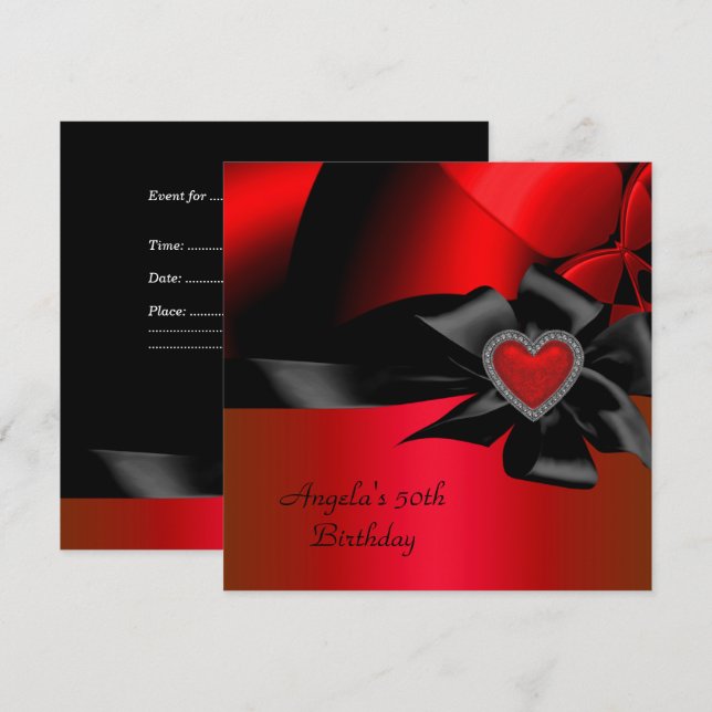 Convites abstrato de Prata Vermelha, Festa de aniversário,  (Frente/Verso)