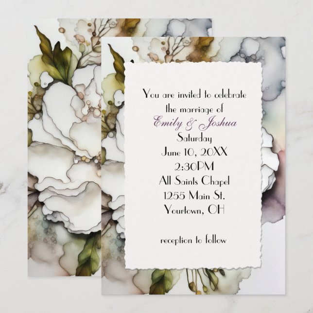 Convites Abstrato de Tinta de Álcool de Cravagem de Casamen (Frente/Verso)