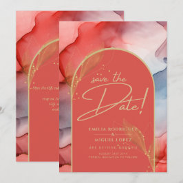 Convites Abstrato de Tinta Laranja Marinho Dourado Vermelho