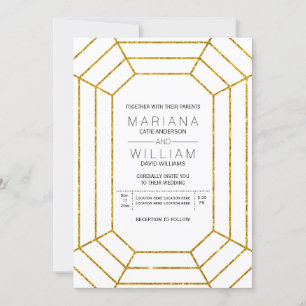 Convites Abstrato diamante joia ouro glitter casamento bran