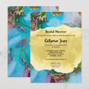 Convites Abstrato do Geode cores do pavão com aquarela