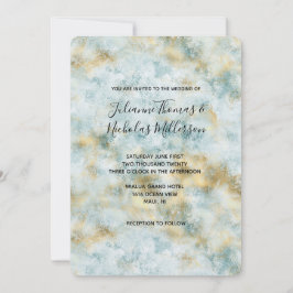 Convites Abstrato Dourado Azul Aqua