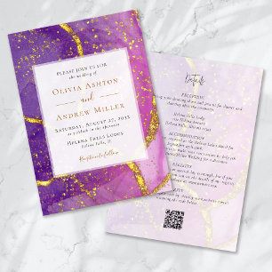 Convites Abstrato Dourado Roxo Único Tudo em Um Casamento Q