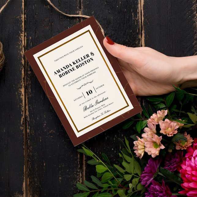 Convites Abstrato Elegance Ouro Frame Wedding (Criador carregado)