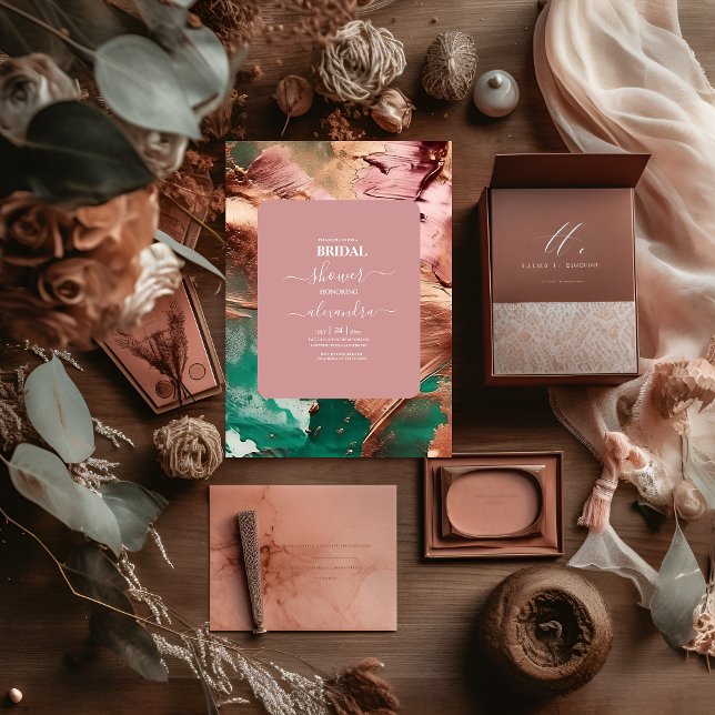 Convites Abstrato emerald green rosa dourada (Criador carregado)