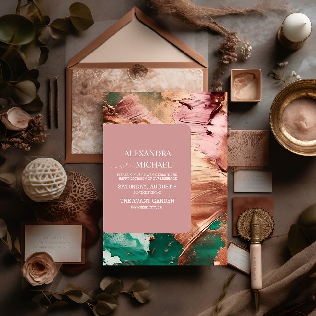 Convites Abstrato emerald green rosa dourado (Criador carregado)