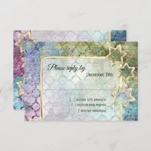 Convites Abstrato Estrela Dourada RSVP Azul Verde Roxo