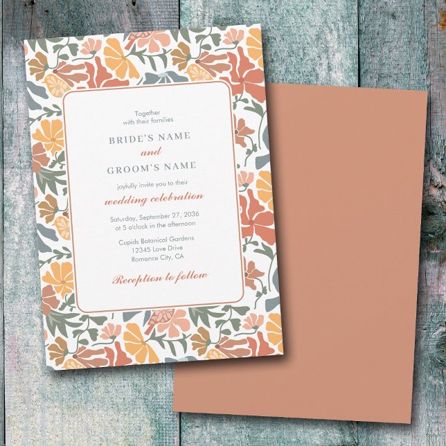 Convites Abstrato Floral & Birds Meio século Moderno Casame (Abstract Floral & Birds Mid Century Modern Wedding Invitation)