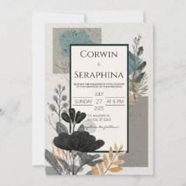 Convites Abstrato Floral Dourado Geométrico Casamento