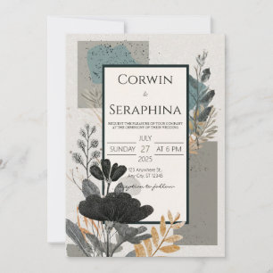 Convites Abstrato Floral Dourado Geométrico Casamento