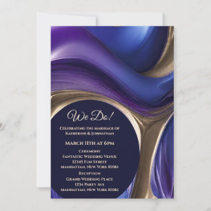 Convites Abstrato Fluido de Casamento - Azul-Arte Roxo e Do