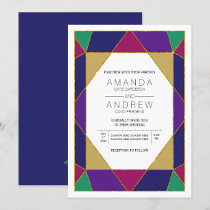 Convites Abstrato geométrica joia gemstone casamento moder