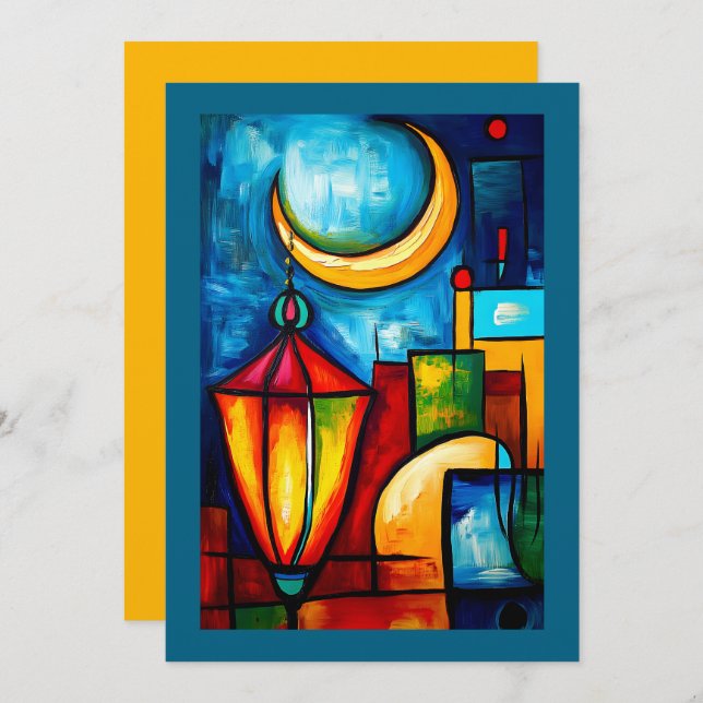 Convites Abstrato Geométrico Ramadã Lanterna e Crescente (Frente/Verso)