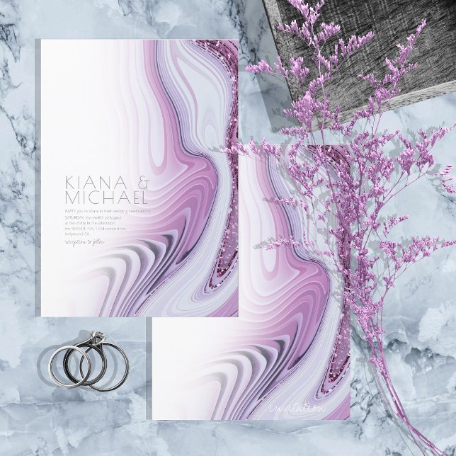 Convites Abstrato Glitter Strata Wedding Lilac/Wht ID903 (Criador carregado)