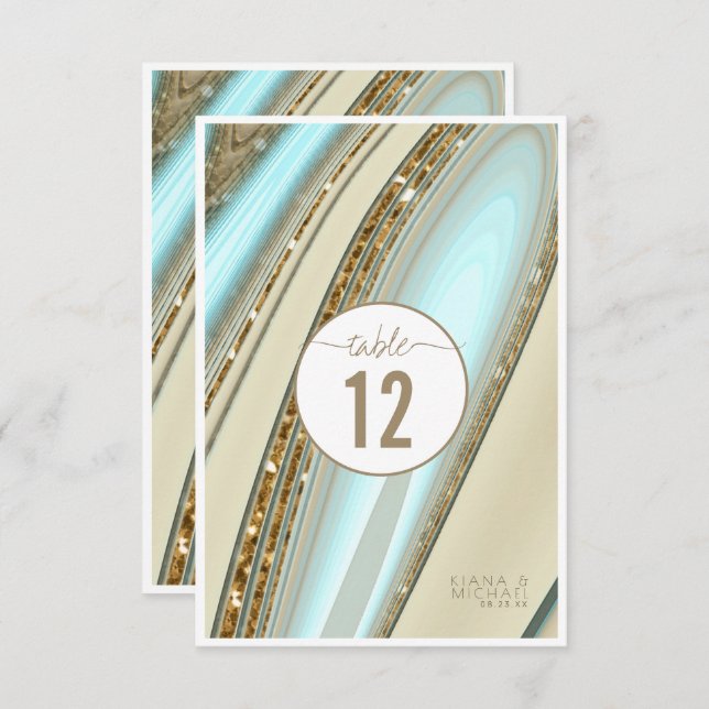 Convites Abstrato Glitter Strata Wedding Table Number ID903 (Frente/Verso)
