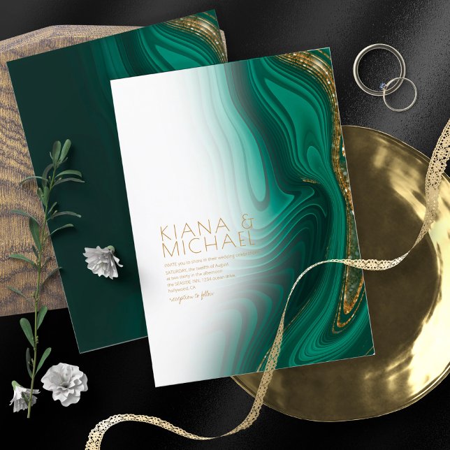 Convites Abstrato Glitter Strata Wedding Wht Green ID903 (Criador carregado)