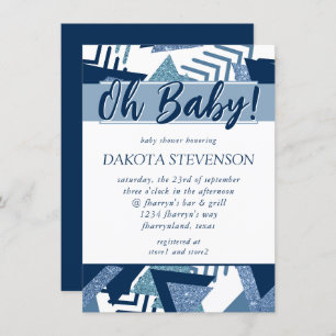 Convites abstrato Luxe dos anos 80   Turquesa e Marinho Oh 