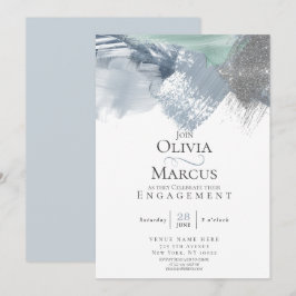 Convites Abstrato moderno Brushstrokes Dusty Blue Sage Verd