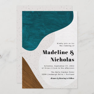 Convites Abstrato Moderno Formas Teal e Casamento Castanho