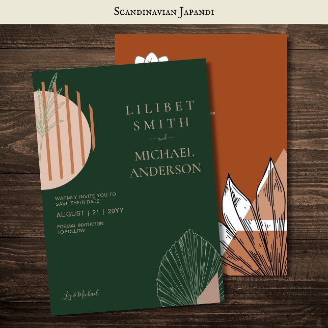 Convites Abstrato Moderno Japandi Escandinavo Datas de Salv (Criador carregado)
