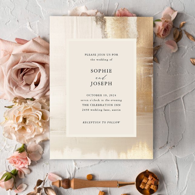 Convites Abstrato ouro | Casamento Elegante (An elegant, faux gold wedding invitation)
