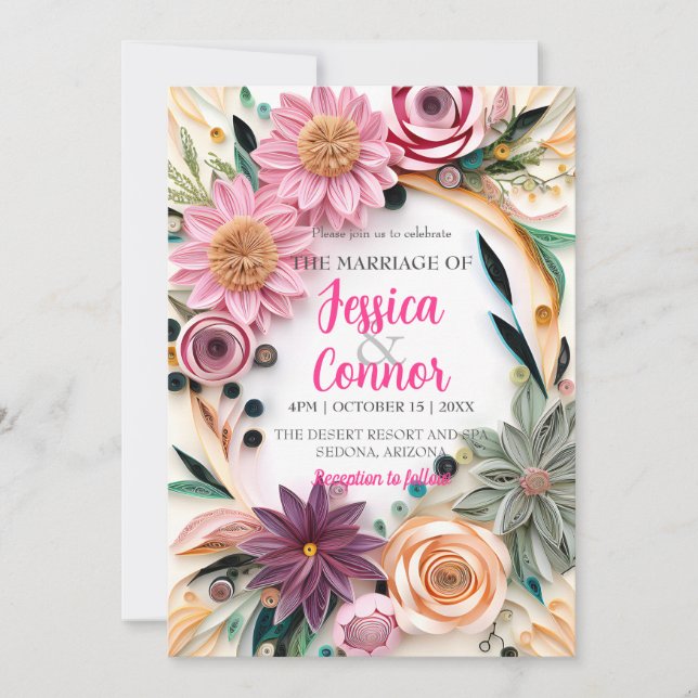 Convites Abstrato Paper Quilling Floral Wedding Greenery (Frente)