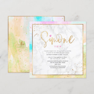 Convites Abstrato Pastel Watercolor Waves Bat Mitzvah