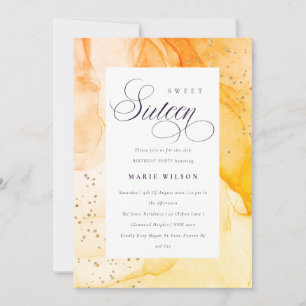 Convites Abstrato Pastel Yellow Orange Sweet 16 Birthday