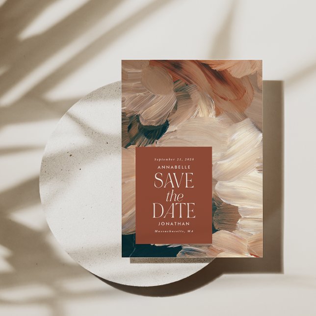 Convites Abstrato pintou o chic de terracotta, creme de chá (Criador carregado)