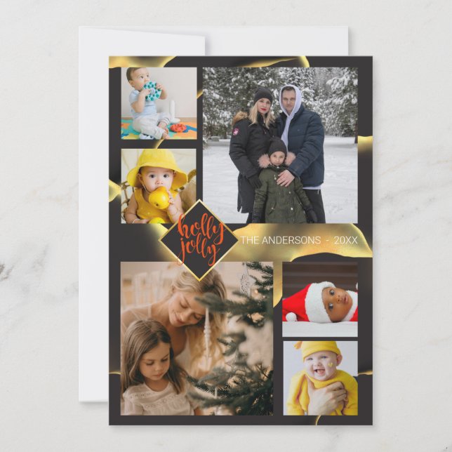 Convites Abstrato preto Holly Jolly Foto de Natal (Frente)