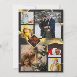 Convites Abstrato preto Holly Jolly Foto de Natal