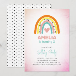 Convites Abstrato Rainbow Girls aniversário de 3 anos Party