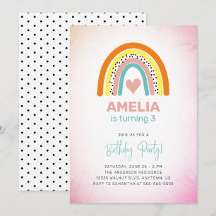 Convites Abstrato Rainbow Girls aniversário de 3 anos Party