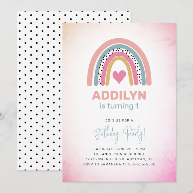 Convites Abstrato Rainbow Girls primeiro aniversario Party (Frente/Verso)