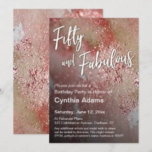 Convites Abstrato Red Watercolor Glitter Fifty e Fabuloso