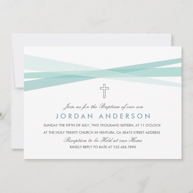 Convites Abstrato Ribbons Baptism Invite (Frente)
